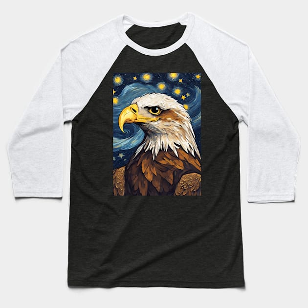 Adorable Eagle Animal Painting in a Van Gogh Starry Night Art Style Baseball T-Shirt by Art-Jiyuu